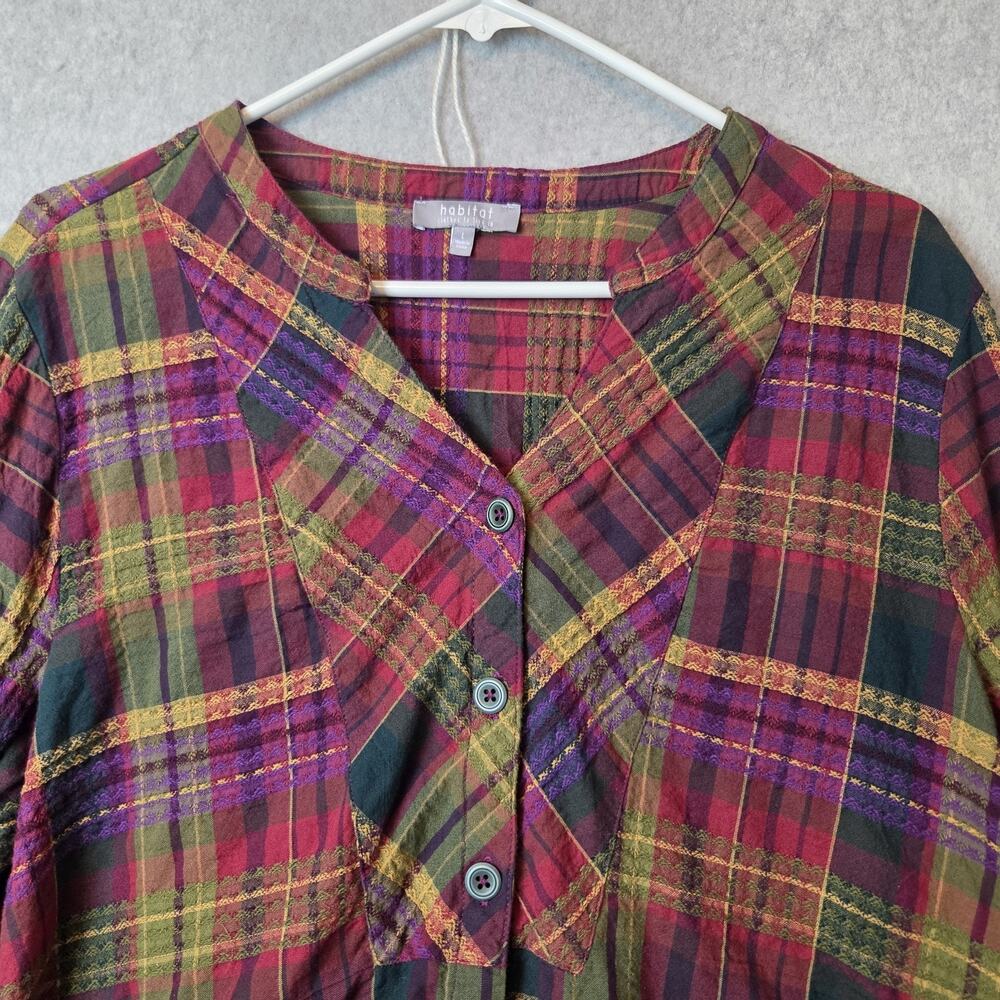 Habitat Forest Windowpane Plaid LS Button Up Jacquard Shirt Women's Lrg Stretch - Picture 3 of 12